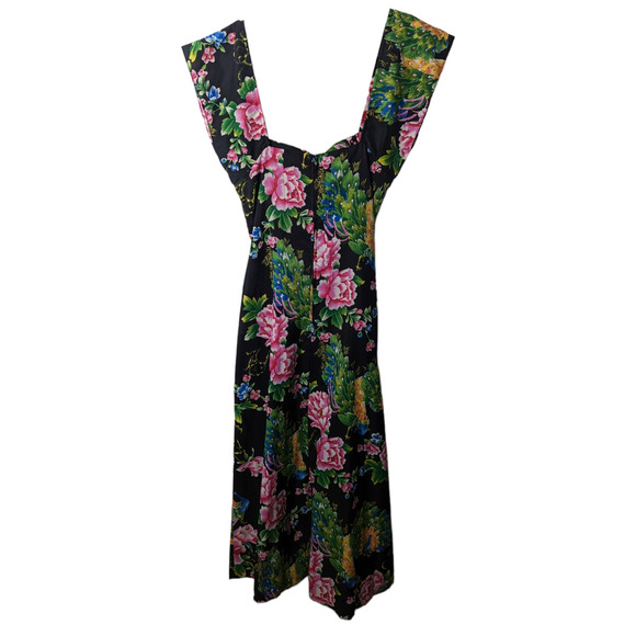 Vintage 60's Sears Hawaiian Fashions Floral Maxi Dress Lace Up Front Silky  SEE - Picture 3 of 9